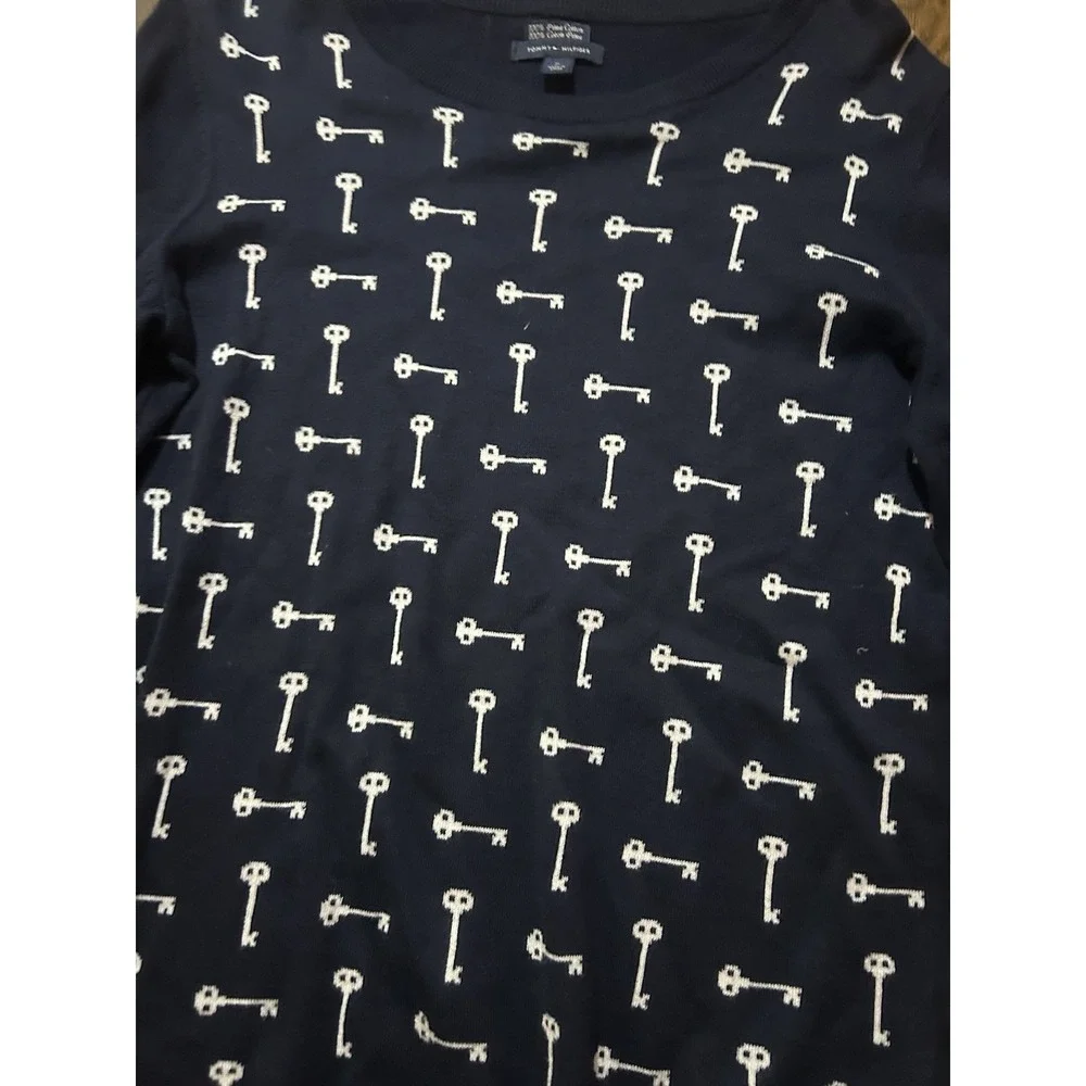 Tommy‎ Hilfiger Sweater Pima Cotton Key Design Crew Neck Navy Blue Womens Medium